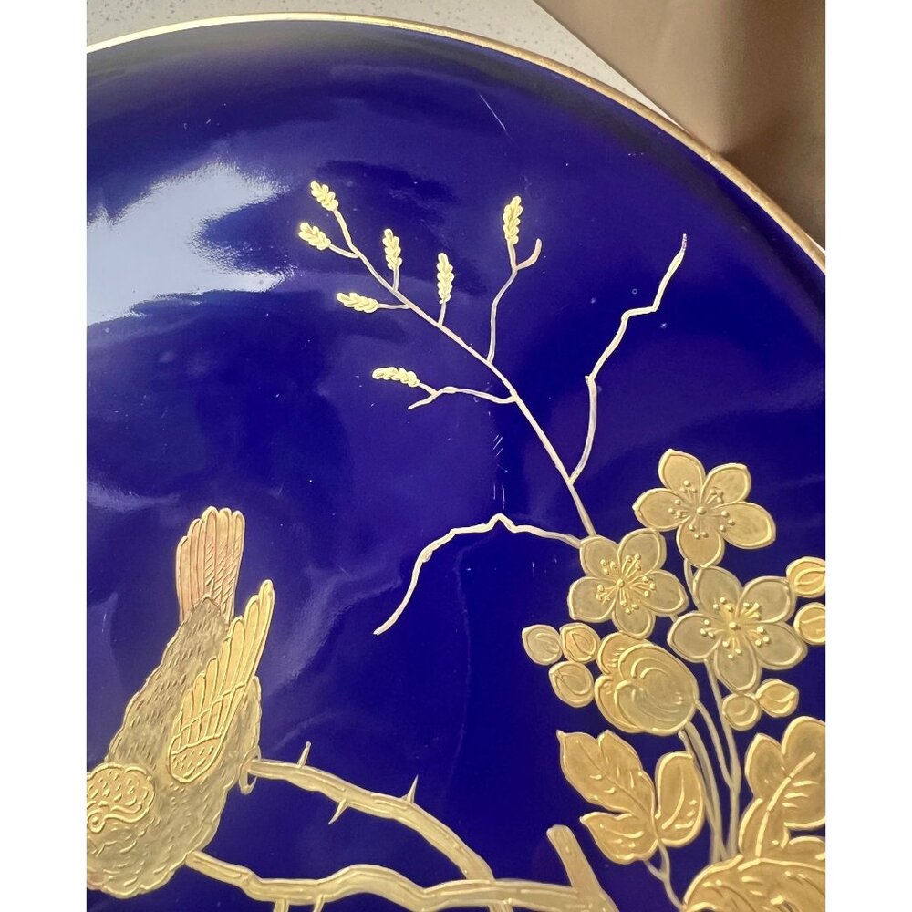 Antique Pirkenhammer 1800s Cobalt Blue Cabinet Plate With Encrusted Gold 8 7/8" - Picture 4 of 12